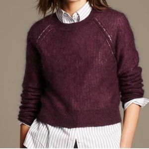 NWT Banana Republic Cropped Pointelle-Knit Sweater in Burgundy Red medium